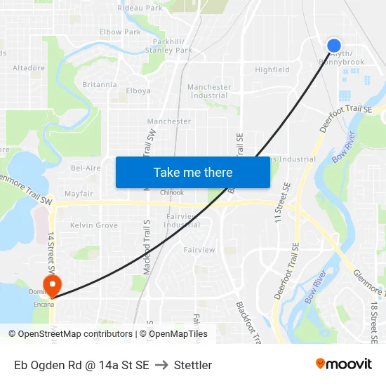 Eb Ogden Rd @ 14a St SE to Stettler map