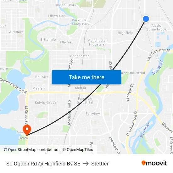 Sb Ogden Rd @ Highfield Bv SE to Stettler map