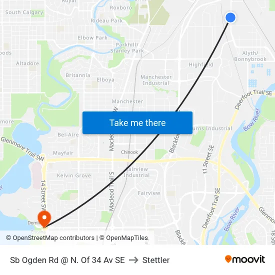 Sb Ogden Rd @ N. Of 34 Av SE to Stettler map