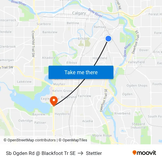 Sb Ogden Rd @ Blackfoot Tr SE to Stettler map