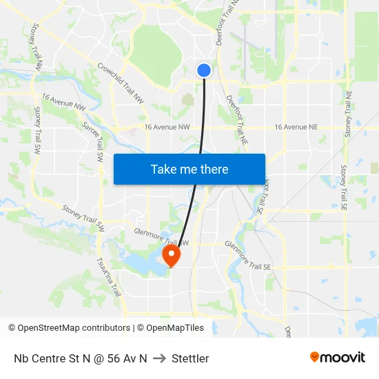 Nb Centre St N @ 56 Av N to Stettler map