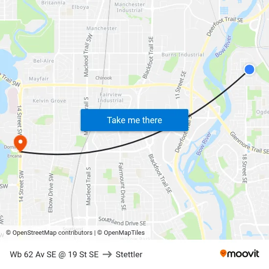 Wb 62 Av SE @ 19 St SE to Stettler map