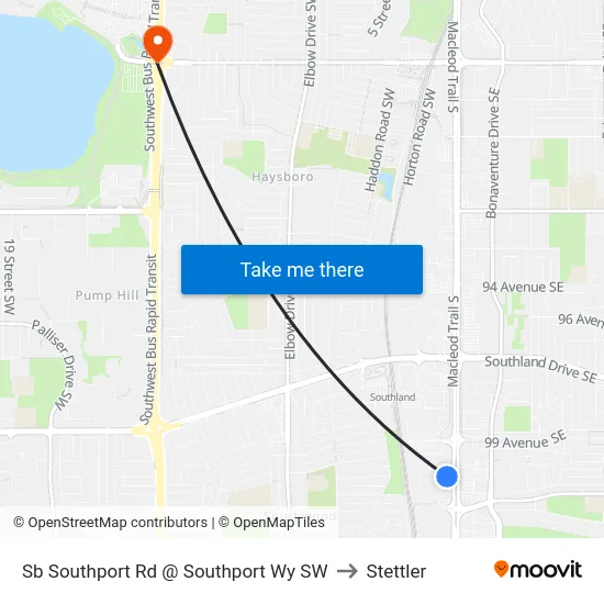 Sb Southport Rd @ Southport Wy SW to Stettler map