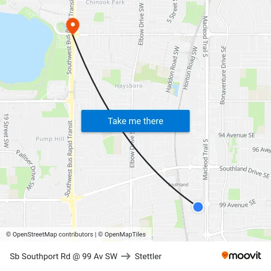 Sb Southport Rd @ 99 Av SW to Stettler map