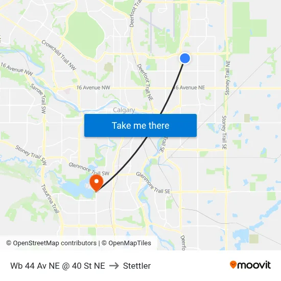Wb 44 Av NE @ 40 St NE to Stettler map