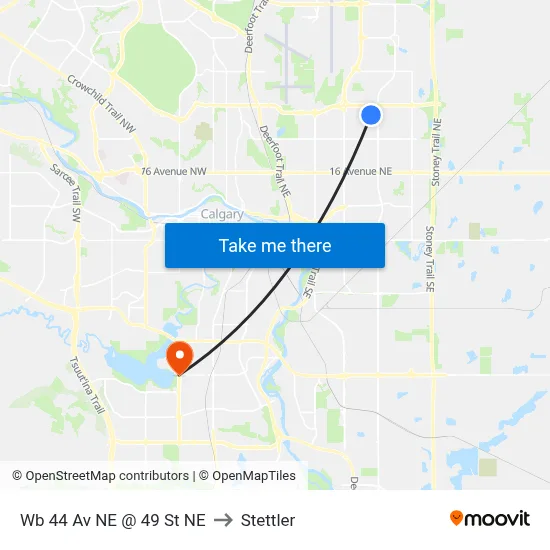 Wb 44 Av NE @ 49 St NE to Stettler map