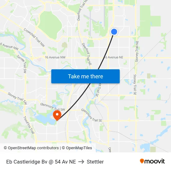 Eb Castleridge Bv @ 54 Av NE to Stettler map