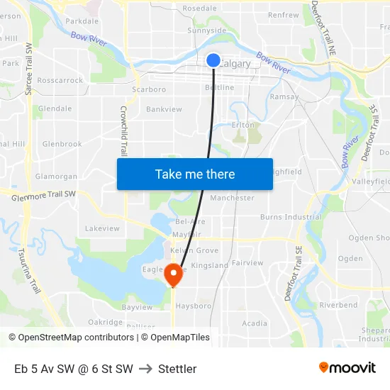 Eb 5 Av SW @ 6 St SW to Stettler map