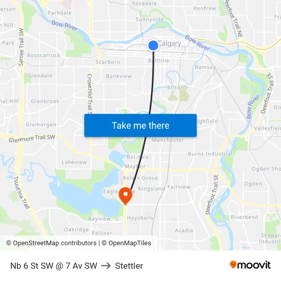 Nb 6 St SW @ 7 Av SW to Stettler map