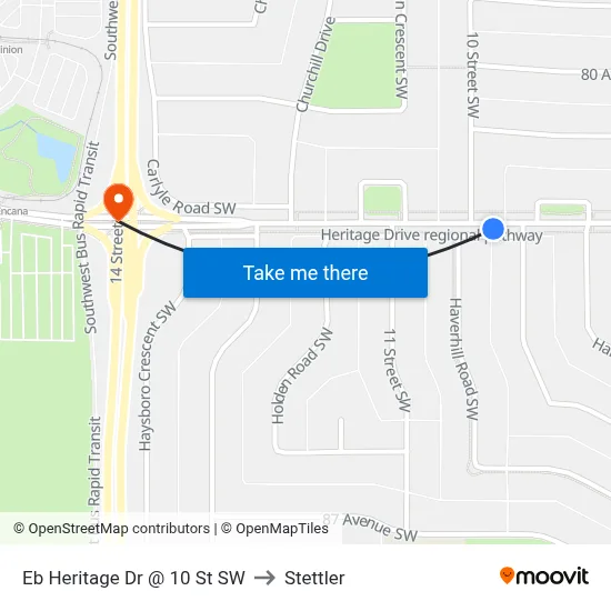 Eb Heritage Dr @ 10 St SW to Stettler map