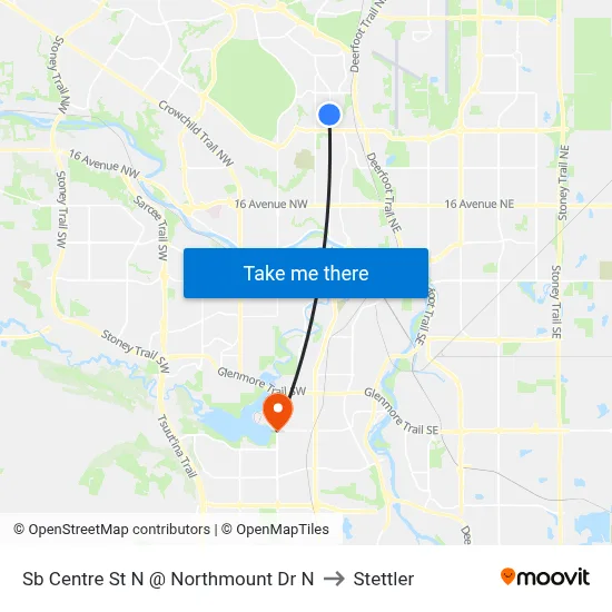 Sb Centre St N @ Northmount Dr N to Stettler map