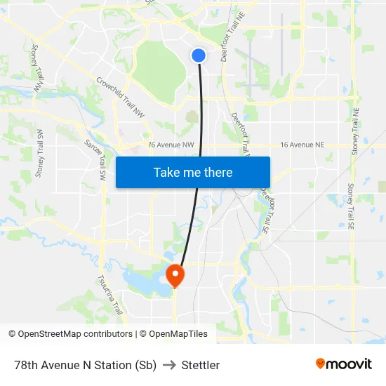 78th Avenue N Station (Sb) to Stettler map