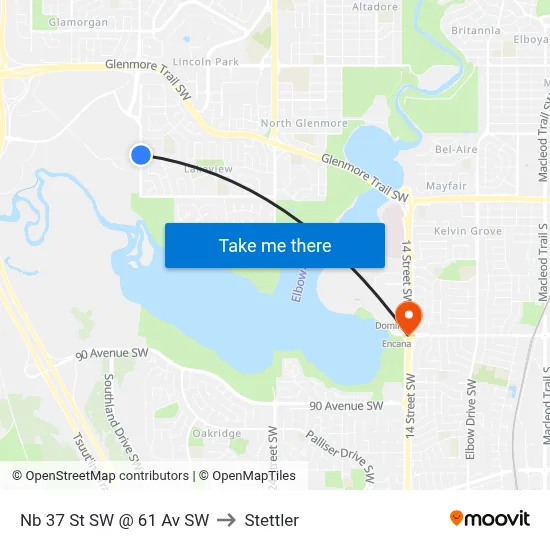 Nb 37 St SW @ 61 Av SW to Stettler map