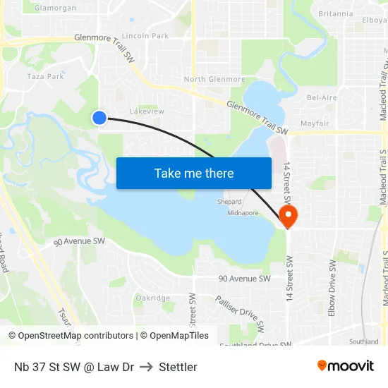 Nb 37 St SW @ Law Dr to Stettler map