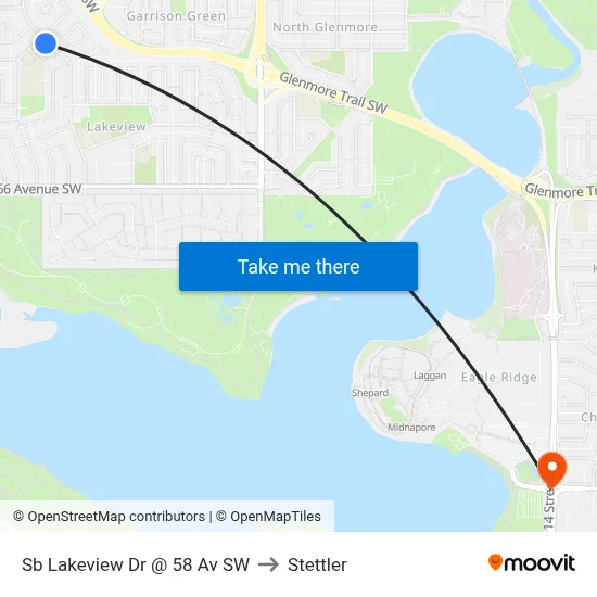 Sb Lakeview Dr @ 58 Av SW to Stettler map