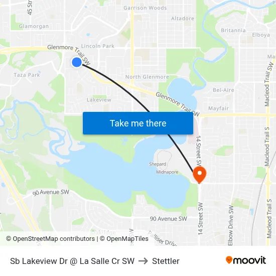 Sb Lakeview Dr @ La Salle Cr SW to Stettler map