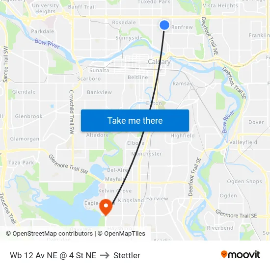 Wb 12 Av NE @ 4 St NE to Stettler map