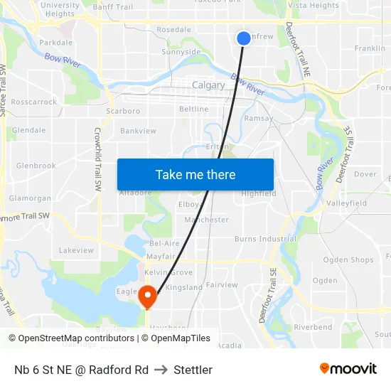 Nb 6 St NE @ Radford Rd to Stettler map