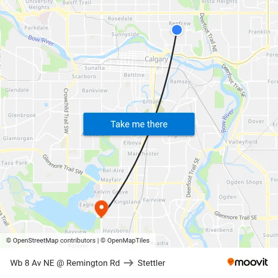 Wb 8 Av NE @ Remington Rd to Stettler map