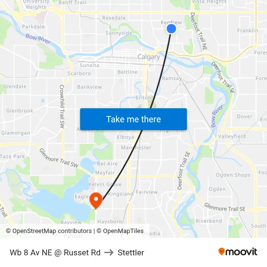 Wb 8 Av NE @ Russet Rd to Stettler map