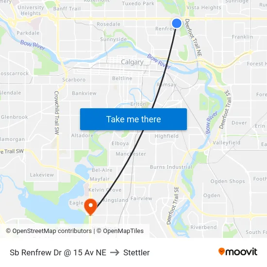 Sb Renfrew Dr @ 15 Av NE to Stettler map