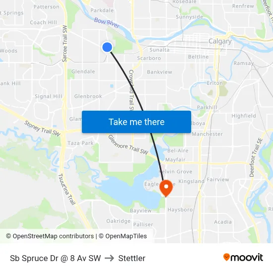 Sb Spruce Dr @ 8 Av SW to Stettler map
