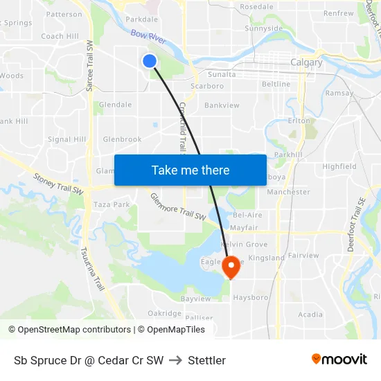 Sb Spruce Dr @ Cedar Cr SW to Stettler map