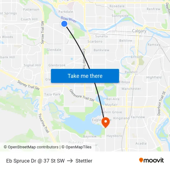 Eb Spruce Dr @ 37 St SW to Stettler map