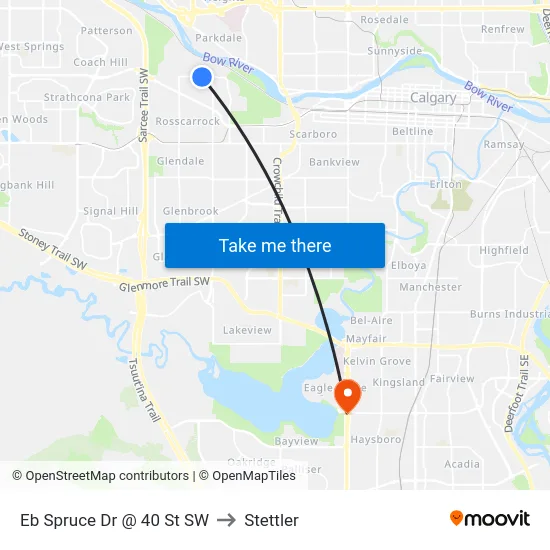 Eb Spruce Dr @ 40 St SW to Stettler map