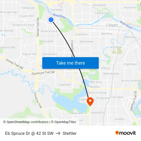 Eb Spruce Dr @ 42 St SW to Stettler map