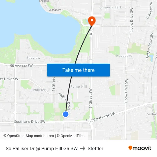Sb Palliser Dr @ Pump Hill Ga SW to Stettler map