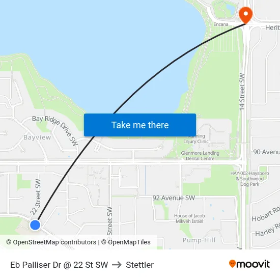 Eb Palliser Dr @ 22 St SW to Stettler map