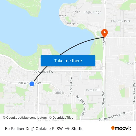 Eb Palliser Dr @ Oakdale Pl SW to Stettler map
