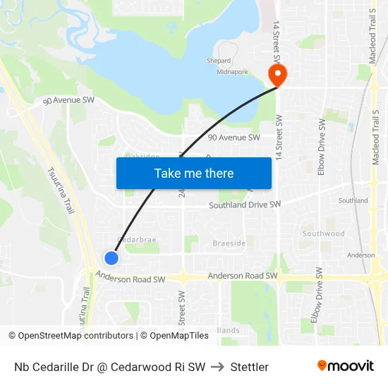 Nb Cedarille Dr @ Cedarwood Ri SW to Stettler map