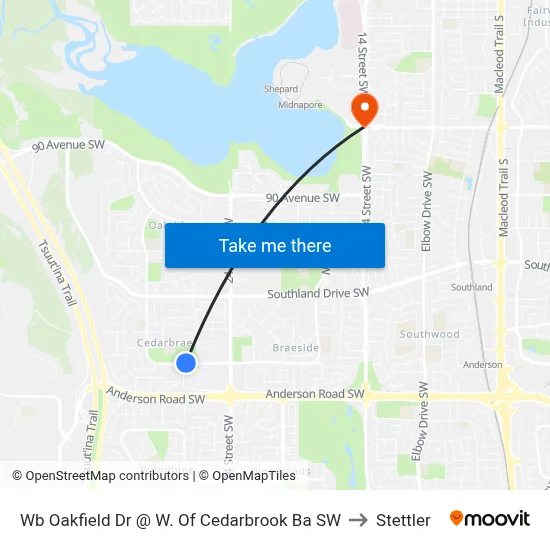 Wb Oakfield Dr @ W. Of Cedarbrook Ba SW to Stettler map