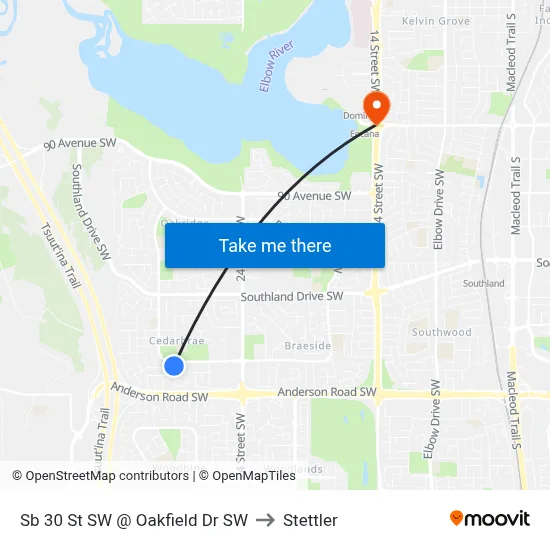 Sb 30 St SW @ Oakfield Dr SW to Stettler map