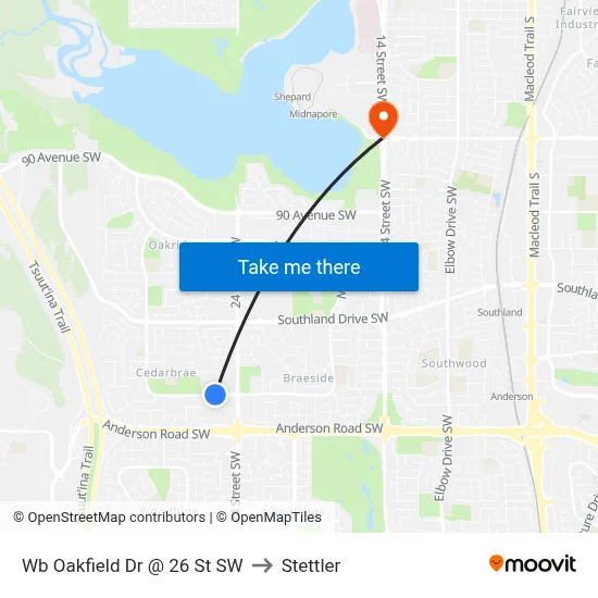 Wb Oakfield Dr @ 26 St SW to Stettler map