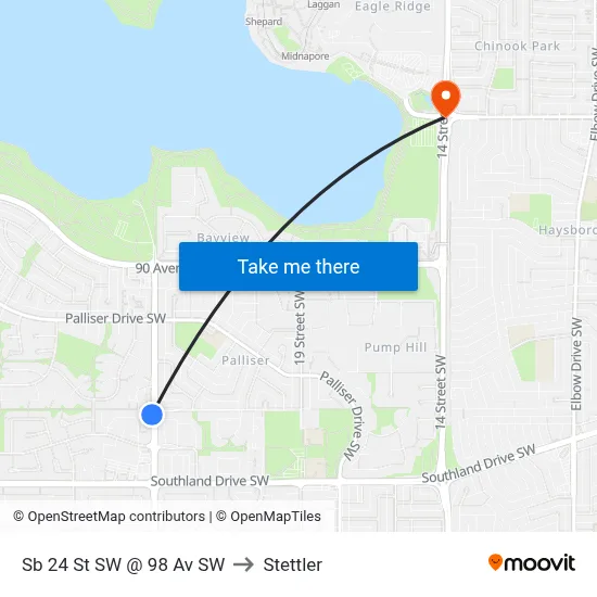 Sb 24 St SW @ 98 Av SW to Stettler map