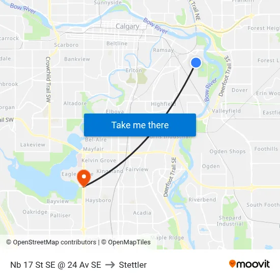 Nb 17 St SE @ 24 Av SE to Stettler map