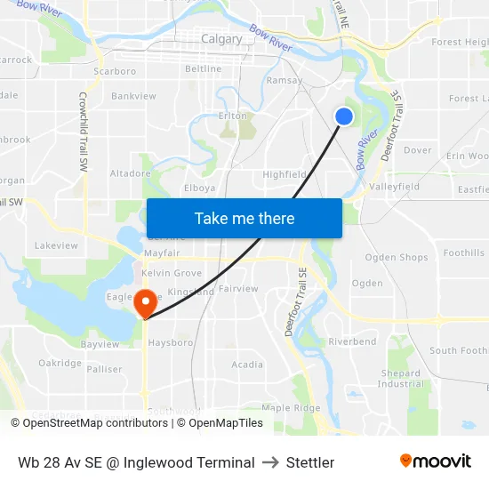 Wb 28 Av SE @ Inglewood Terminal to Stettler map