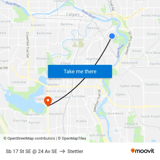Sb 17 St SE @ 24 Av SE to Stettler map
