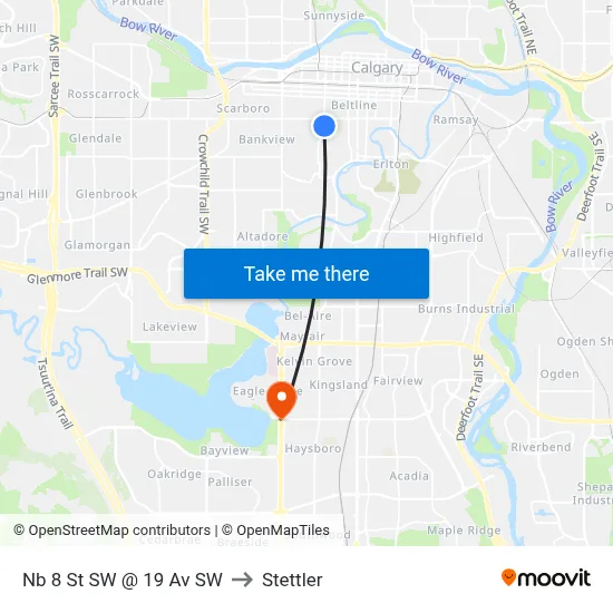Nb 8 St SW @ 19 Av SW to Stettler map