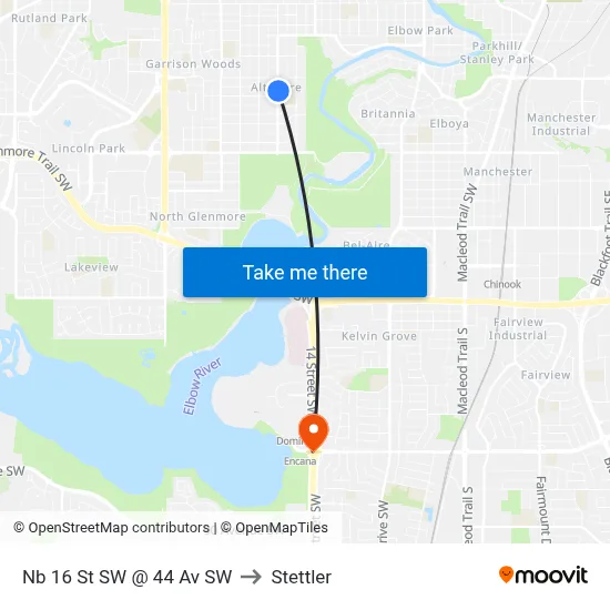 Nb 16 St SW @ 44 Av SW to Stettler map