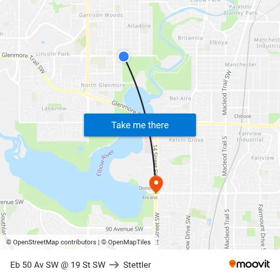 Eb 50 Av SW @ 19 St SW to Stettler map