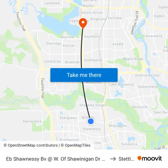 Eb Shawnessy Bv @ W. Of Shawinigan Dr SW to Stettler map