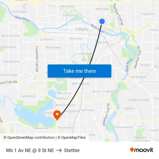 Wb 1 Av NE @ 9 St NE to Stettler map