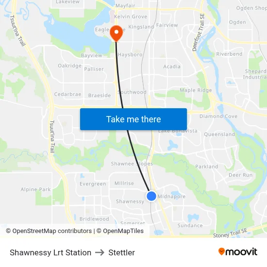 Shawnessy Lrt Station to Stettler map