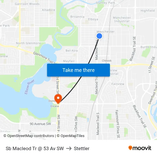 Sb Macleod Tr @  53 Av SW to Stettler map