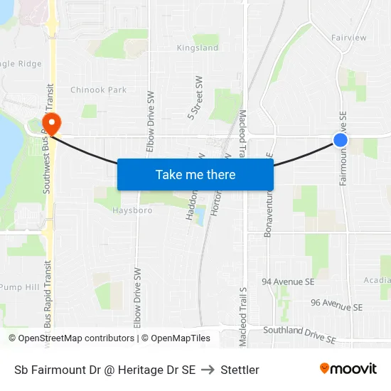 Sb Fairmount Dr @ Heritage Dr SE to Stettler map