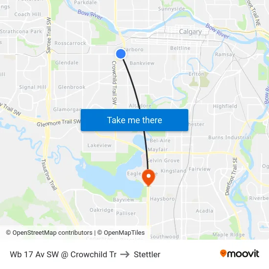 Wb 17 Av SW @ Crowchild Tr to Stettler map